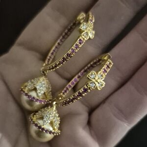 Indian cz fashion hoop & heart dangle earrings with egg pendant necklace